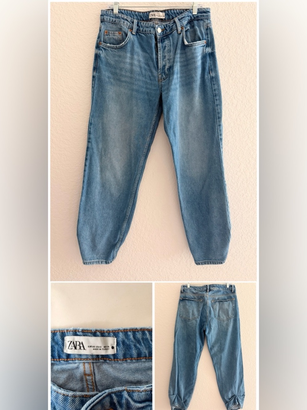ZARA Light Wash Low-Rise Straight Leg Jeans | Button Fly w/ Back Hem Detail Y2K